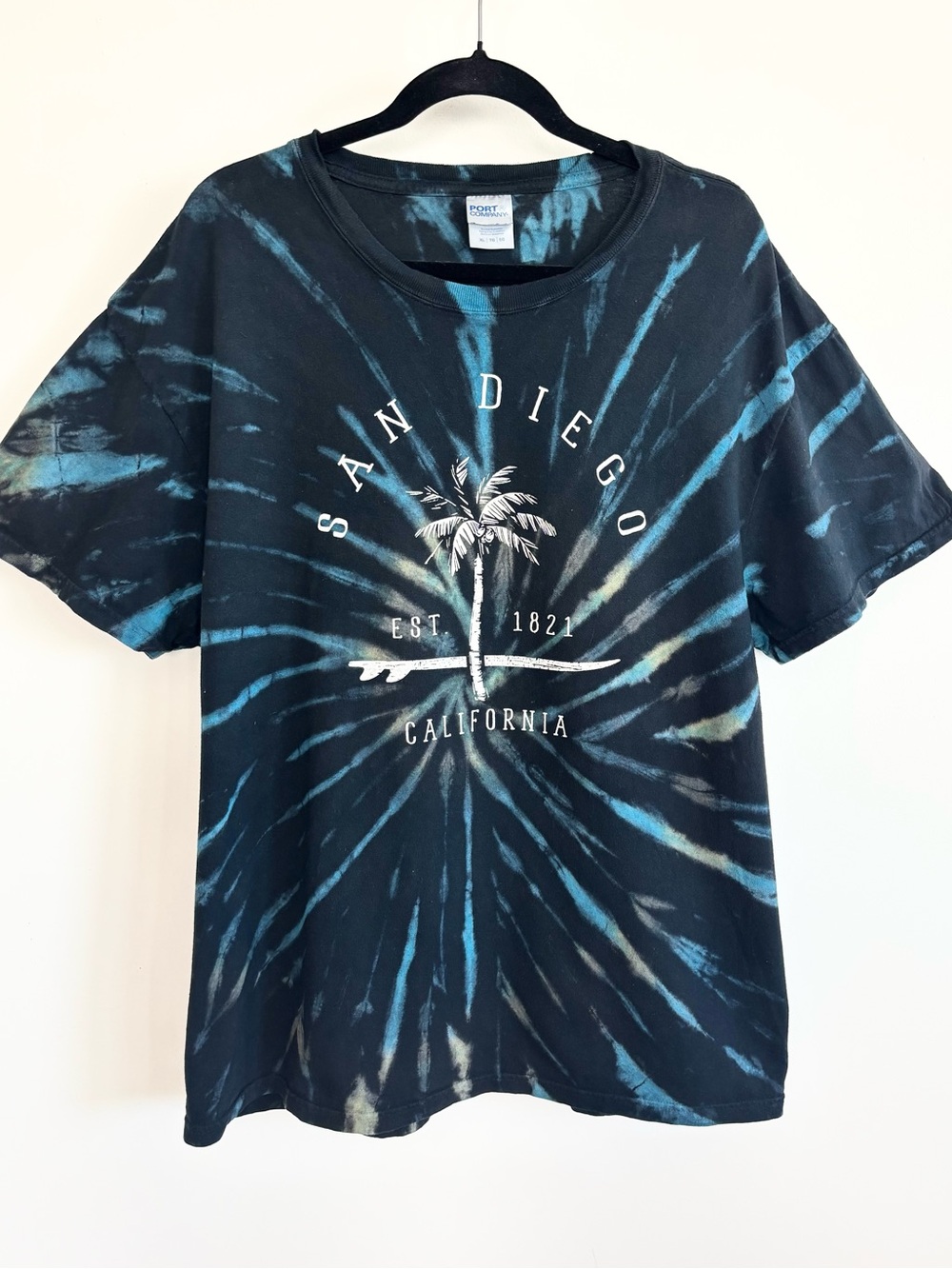 Port & Company Black Galaxy Spiral Tie Dye San Diego Palm Graphic Tee